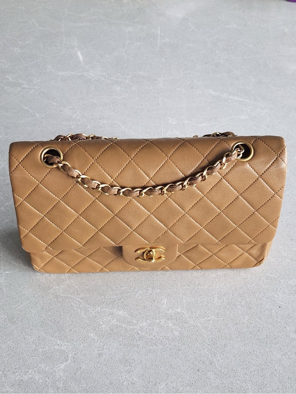 Chanel Classic Flap in Caramel Lambskin Series 1 Vintage 24k gold plated